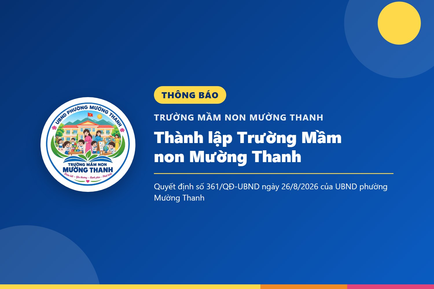 Thành lập Trường Mầm non Mường Thanh trên cơ sở sáp nhập năm trường mầm non