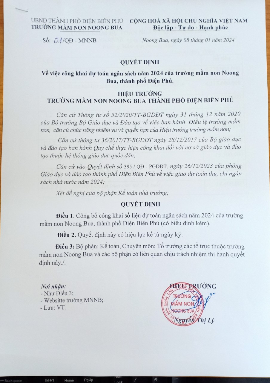 Ảnh trong bài: CÔNG KHAI DỰ TOÁN NGÂN SÁCH NĂM 2024 - MN NOONG BUA